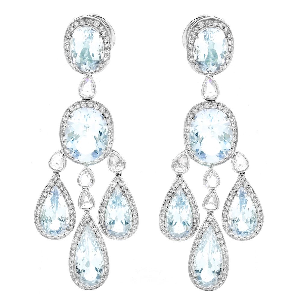 Appraisal: Aquamarine Diamond and K Gold Earrings Carat Oval and Pear