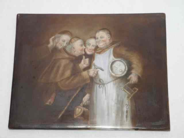 Appraisal: th century hand painted continental porcelain plaque depicting four monks