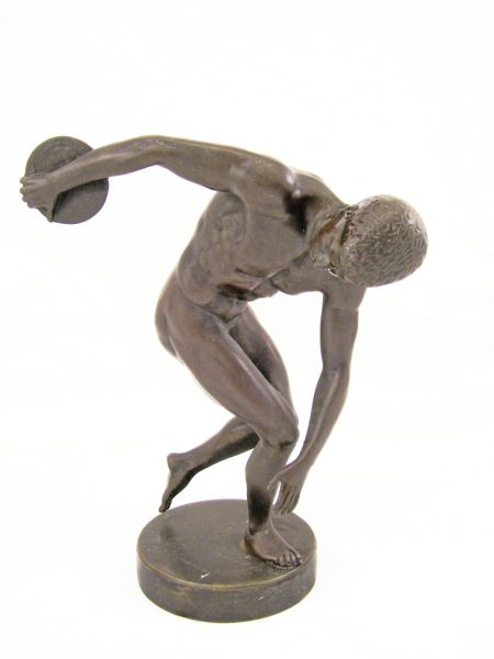 Appraisal: Bronze Discus Thrower Sculpture Contemporary bronze reproduction Unsigned Measures high