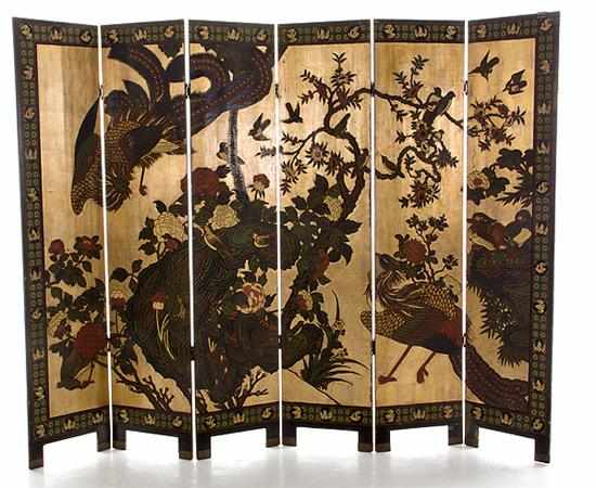 Appraisal: Oriental coromandel folding six-panel screen mid th century hinged sections