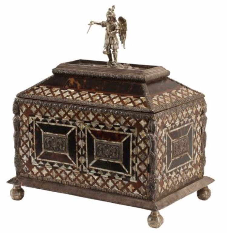 Appraisal: Spanish Baroque style silver content unknown accented and inlaid casket