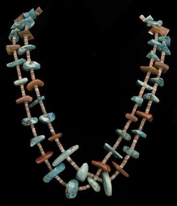 Appraisal: FIVE TURQUOISE AND SHELL NECKLACES Longest in