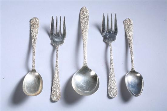 Appraisal: PIECES FLORAL REPOUSS STERLING SILVER FLATWARE Mostly Stieff Eleven salad