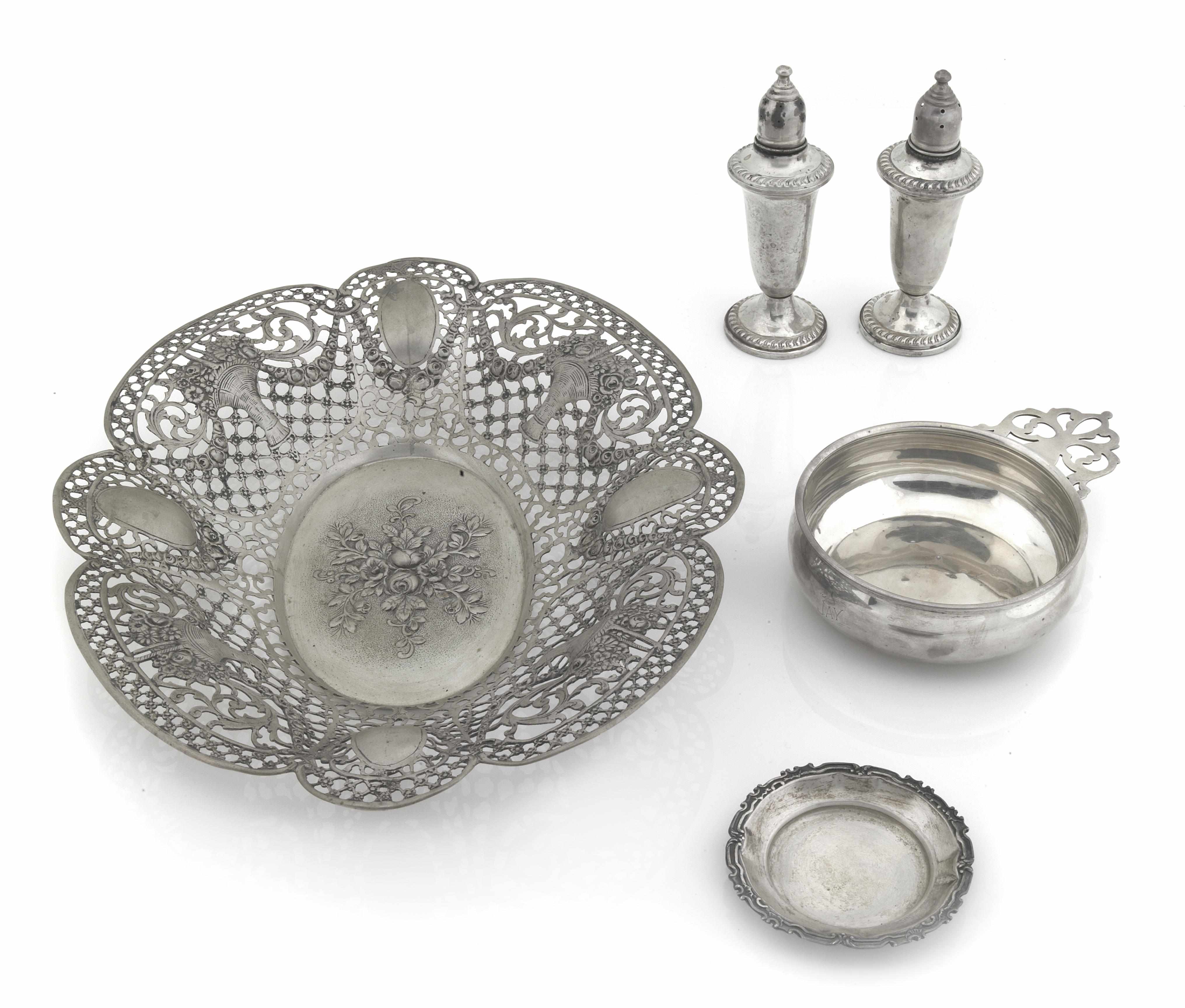 Appraisal: A German standard silver basket with other sterling items Comprising