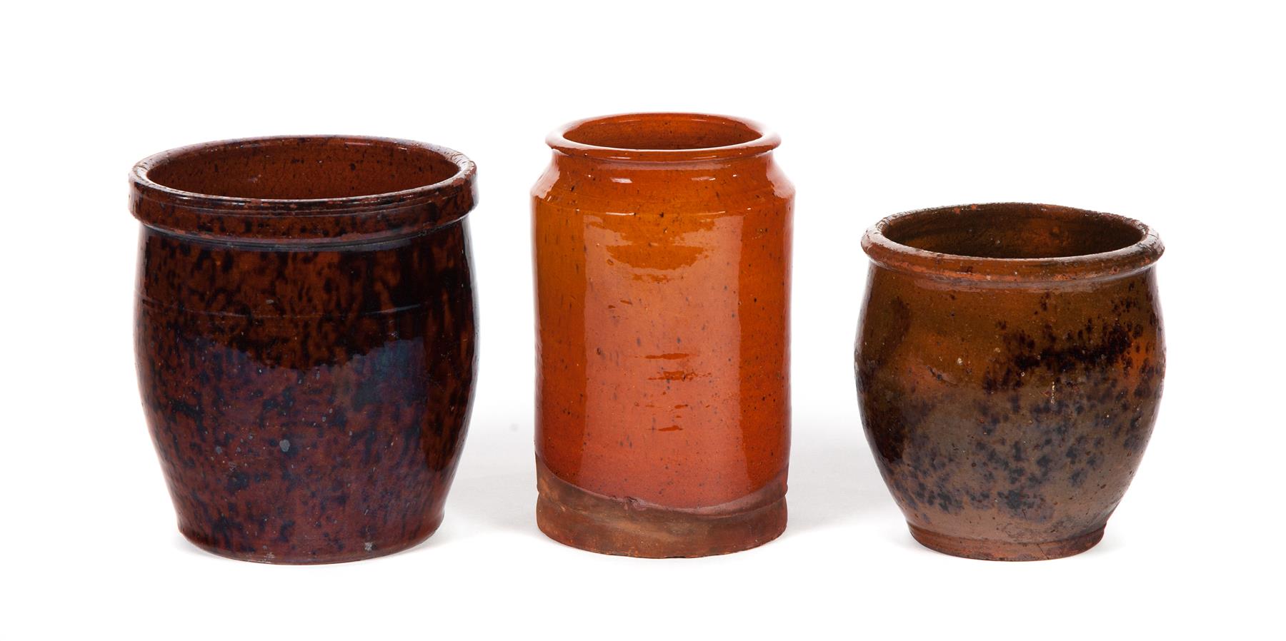 Appraisal: THREE PIECES OF REDWARE American th century Marked John Boll