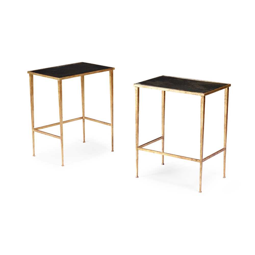 Appraisal: PAIR OF GILT BRONZE AND MIRROR OCCASIONAL TABLES MODERN the