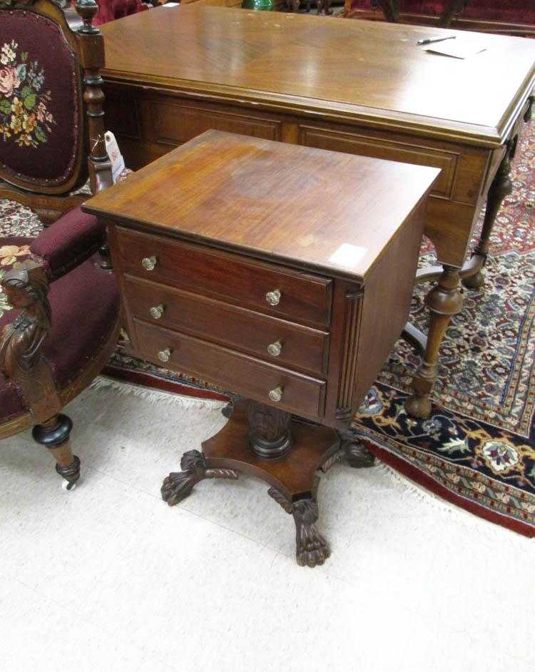 Appraisal: EMPIRE REVIVAL MAHOGANY WORK TABLE American early th century featuring