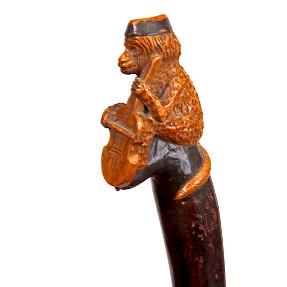 Appraisal: Folk Art Monkey Cane- Exclusive on Bidsquare Folk Art Monkey