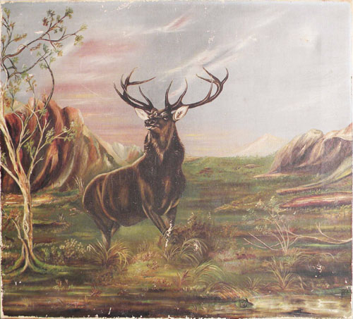 Appraisal: American oil on canvas landscape with stag ca x