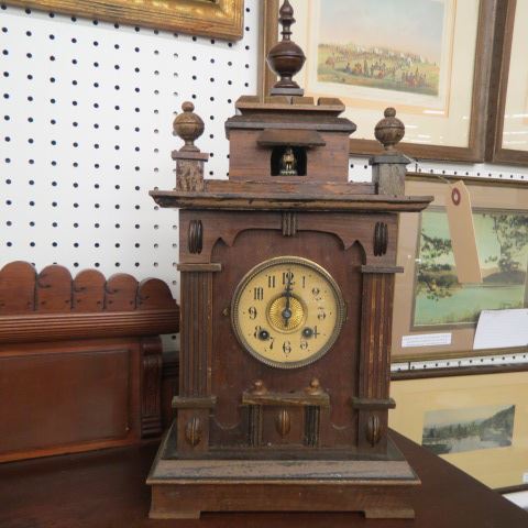 Appraisal: Antique Mantle Clock carved wooden case coo-coo bird near top