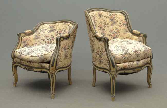 Appraisal: Pair French upholstered chairs '' and '' Ht