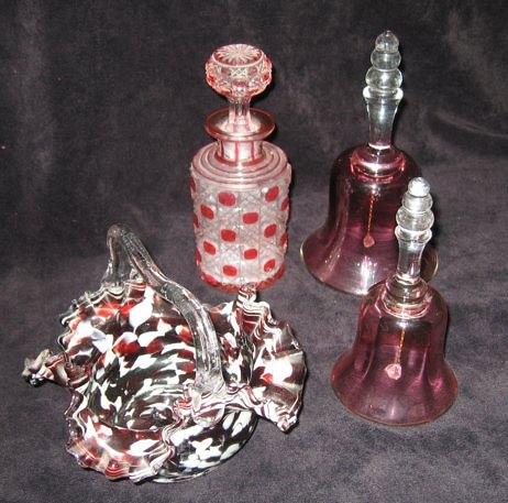 Appraisal: Two Cranberry glass bells a ruby overlaid cut glass scent