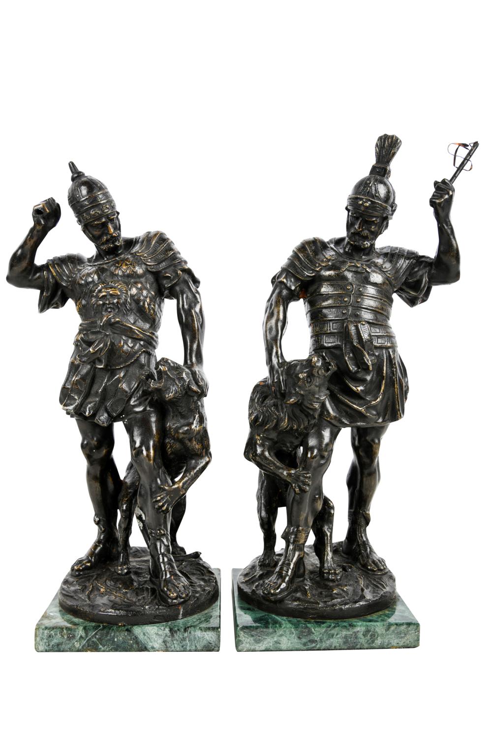 Appraisal: PAIR OF FRENCH PATINATED BRONZE FIGURESunsigned each mounted to a