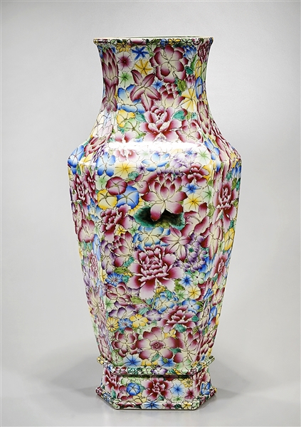 Appraisal: Tall Chinese enameled porcelain hexagonal vase all-over floral design X