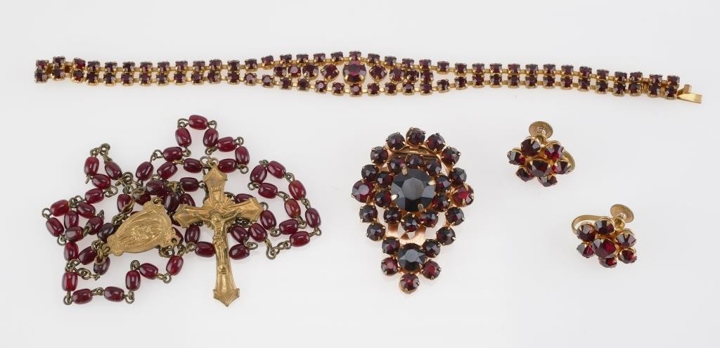 Appraisal: Garnet Jewelry including rosary flower shaped earrings with screw backs