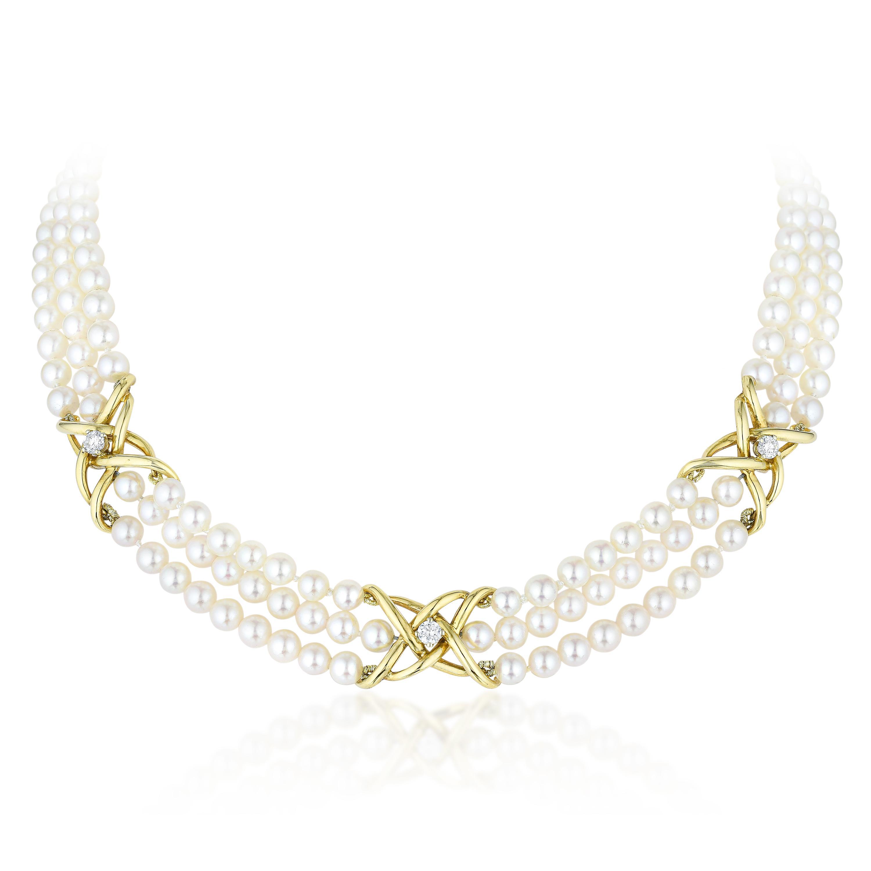 Appraisal: TIFFANY CO PEARL NECKLACE METAL K yellow gold GEMSTONES round