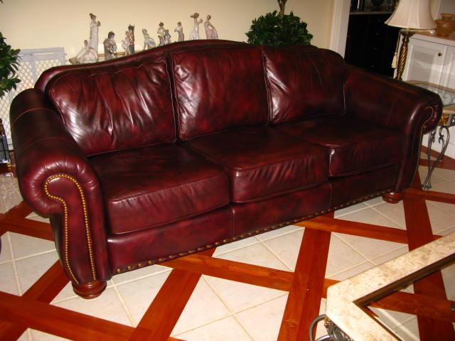 Appraisal: La-Z-Boy Leather Sofa maroon leather upholstery x x in This