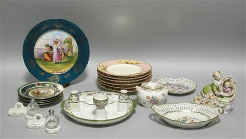 Appraisal: GROUP OF CONTINENTAL PORCELAINS Including a green ground Vienna style