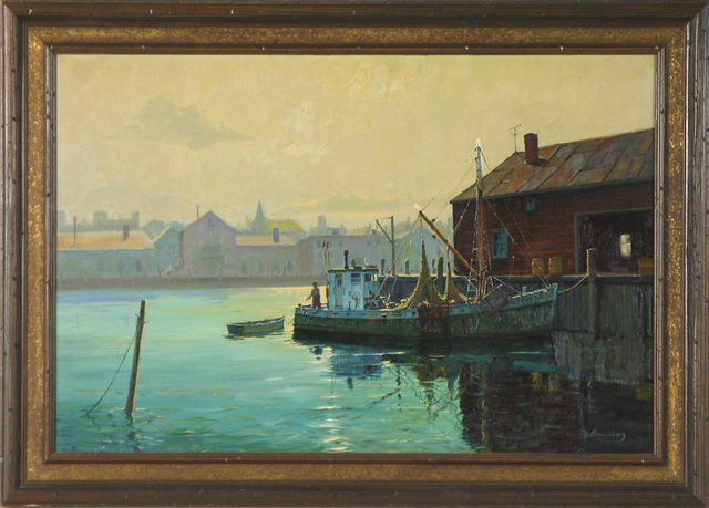 Appraisal: HJALMAR AMUNDSEN OIL ON CANVAS Scandinavian American - Harbor scene