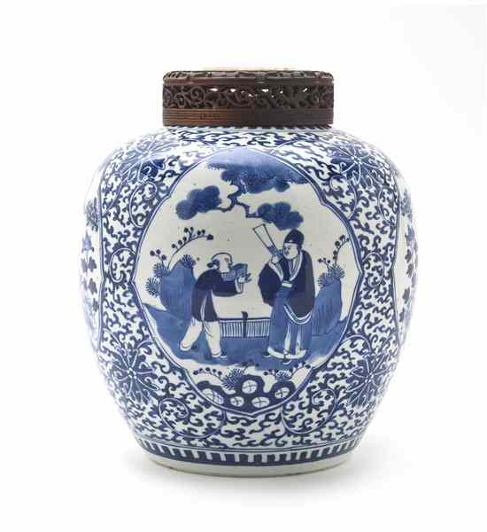 Appraisal: A Chinese Porcelain Ginger Jar having a carved wood top