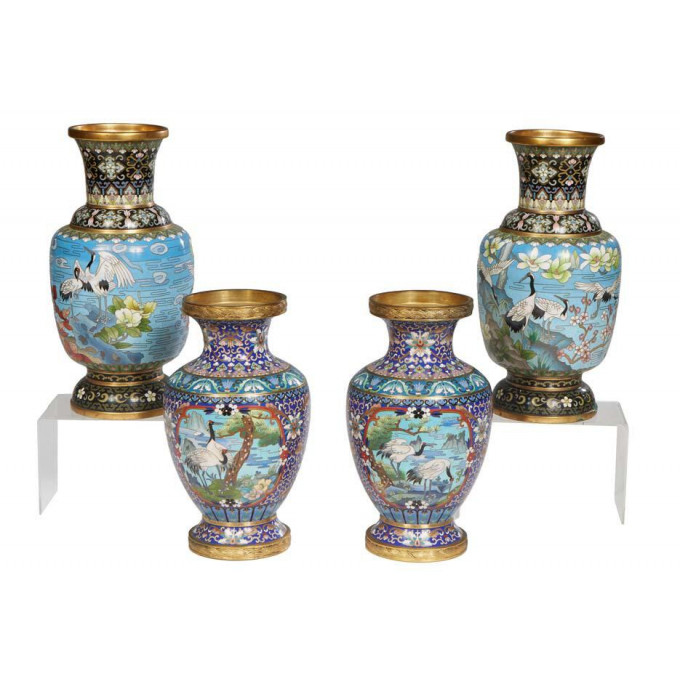 Appraisal: Two Pair of Oriental Cloisonne Baluster Vases th c the