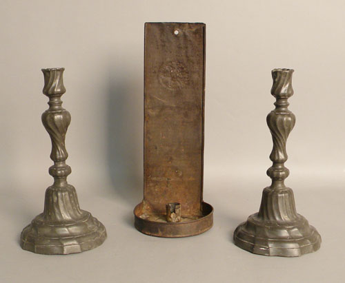 Appraisal: Pair of pewter candlesticks th c h together with a