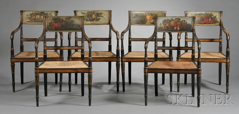 Appraisal: Six Gilt and Paint-decorated Regency Armchairs England c - each