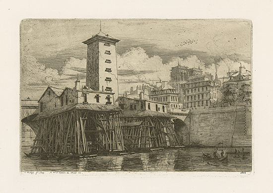 Appraisal: CHARLES MERYON La Pompe Notre-Dame Etching on Chine-coll x mm