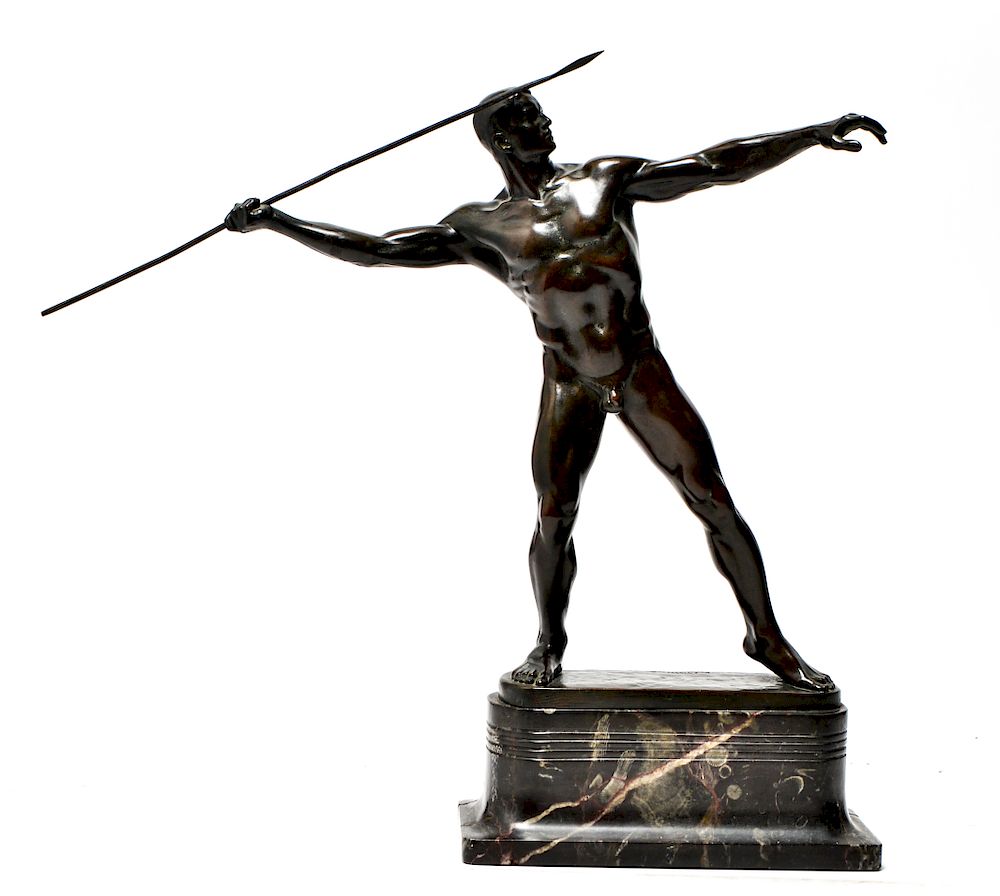 Appraisal: Karl Mobius Javelin Thrower Bronze Sculpture Karl Mobius German -