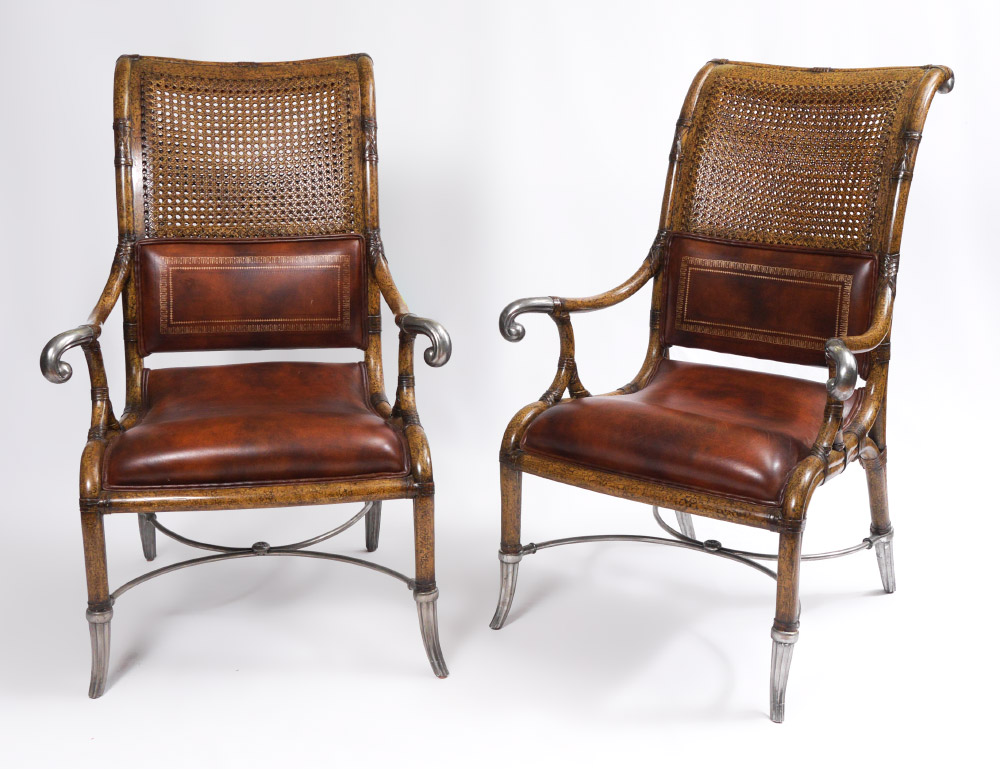 Appraisal: PAIR CONTEMPORARY CANE BACK BENTWOOD CHAIRS Arched cane backs with