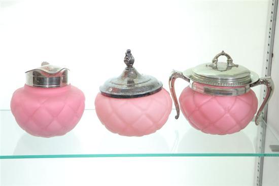 Appraisal: THREE PIECES OF PINK SATIN GLASS All in the Florette