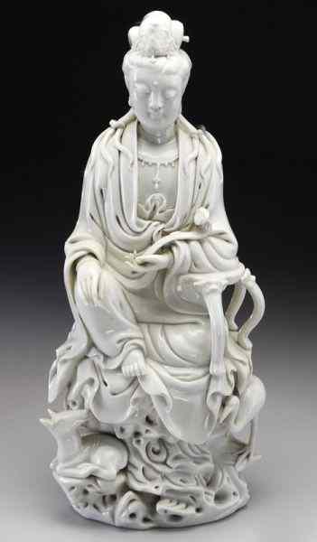 Appraisal: Chinese Qing blanc de chine porcelain Guanyin holding a ruyi