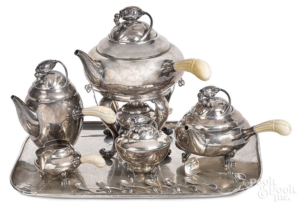 Appraisal: Georg Jensen sterling silver tea service Georg Jensen sterling silver