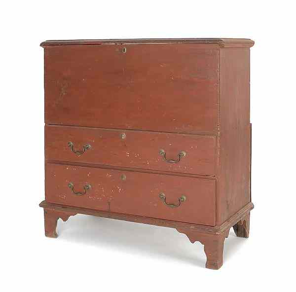 Appraisal: New England painted pine mule chest ca retaining a red