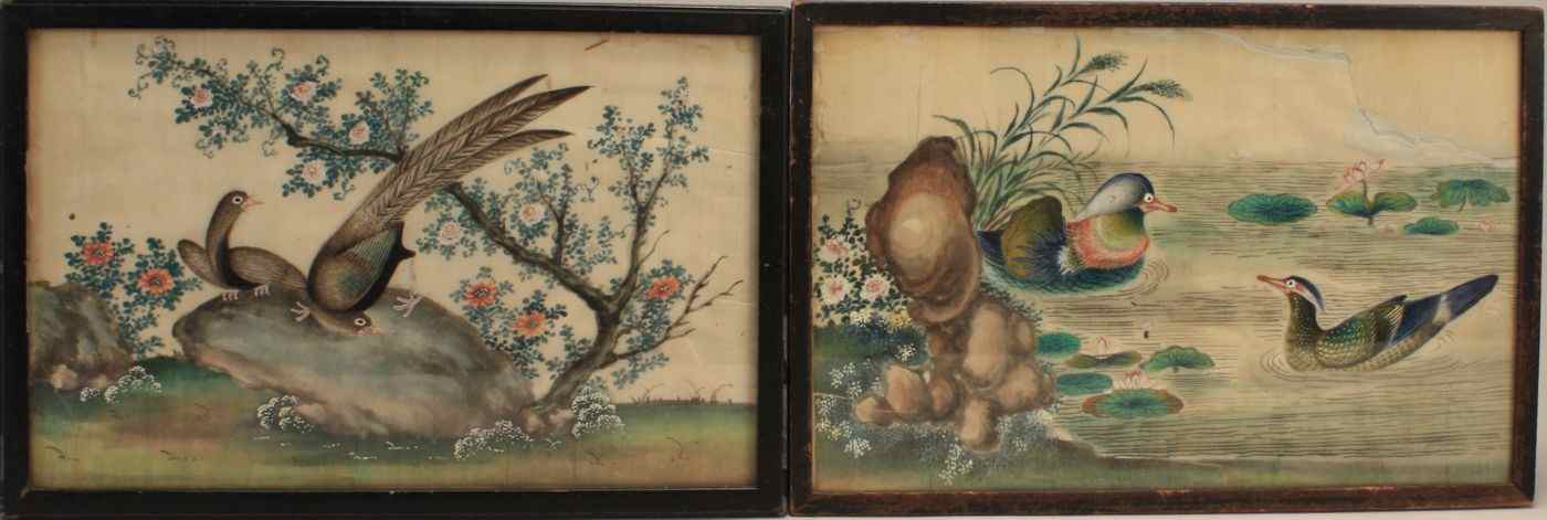 Appraisal: TWO PAIRS OF FRAMED RICE PAPER PAINTINGSLate th Early th