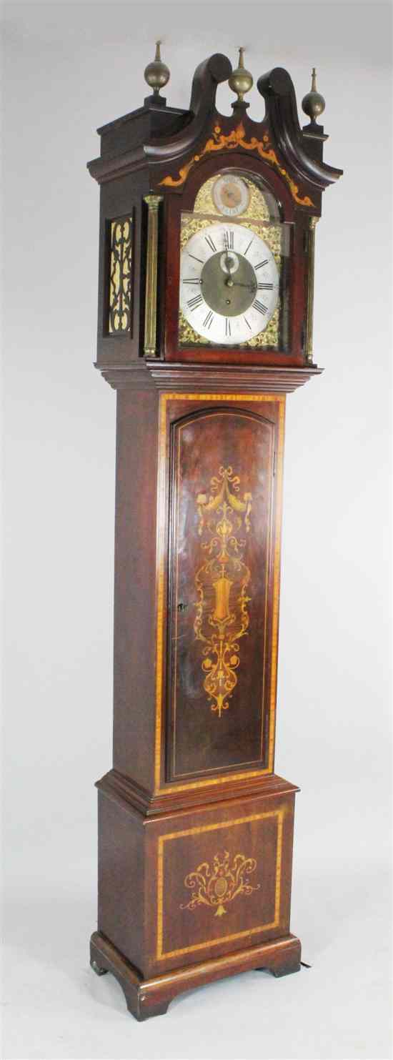 Appraisal: An Edwardian marquetry inlaid mahogany eight day chiming longcase clock