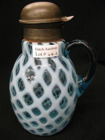 Appraisal: Victorian Blue Opalescent Art Glass Syrup Pitcher lattice bubble glass