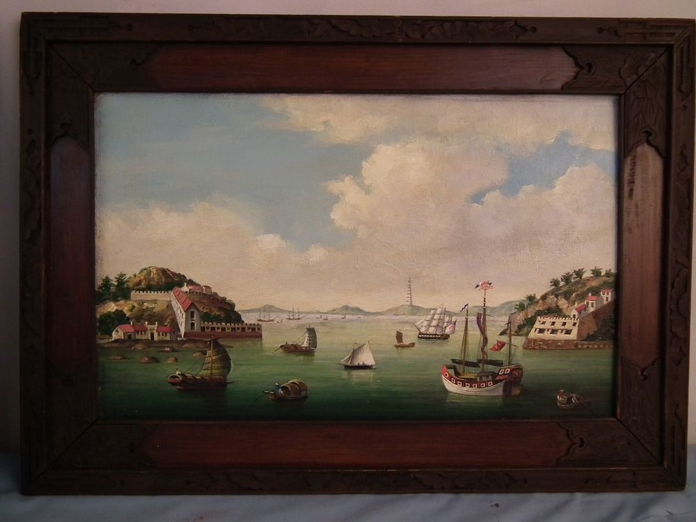 Appraisal: ANTIQUE CHINA TRADE PAINTING Antique China Trade oil painting on