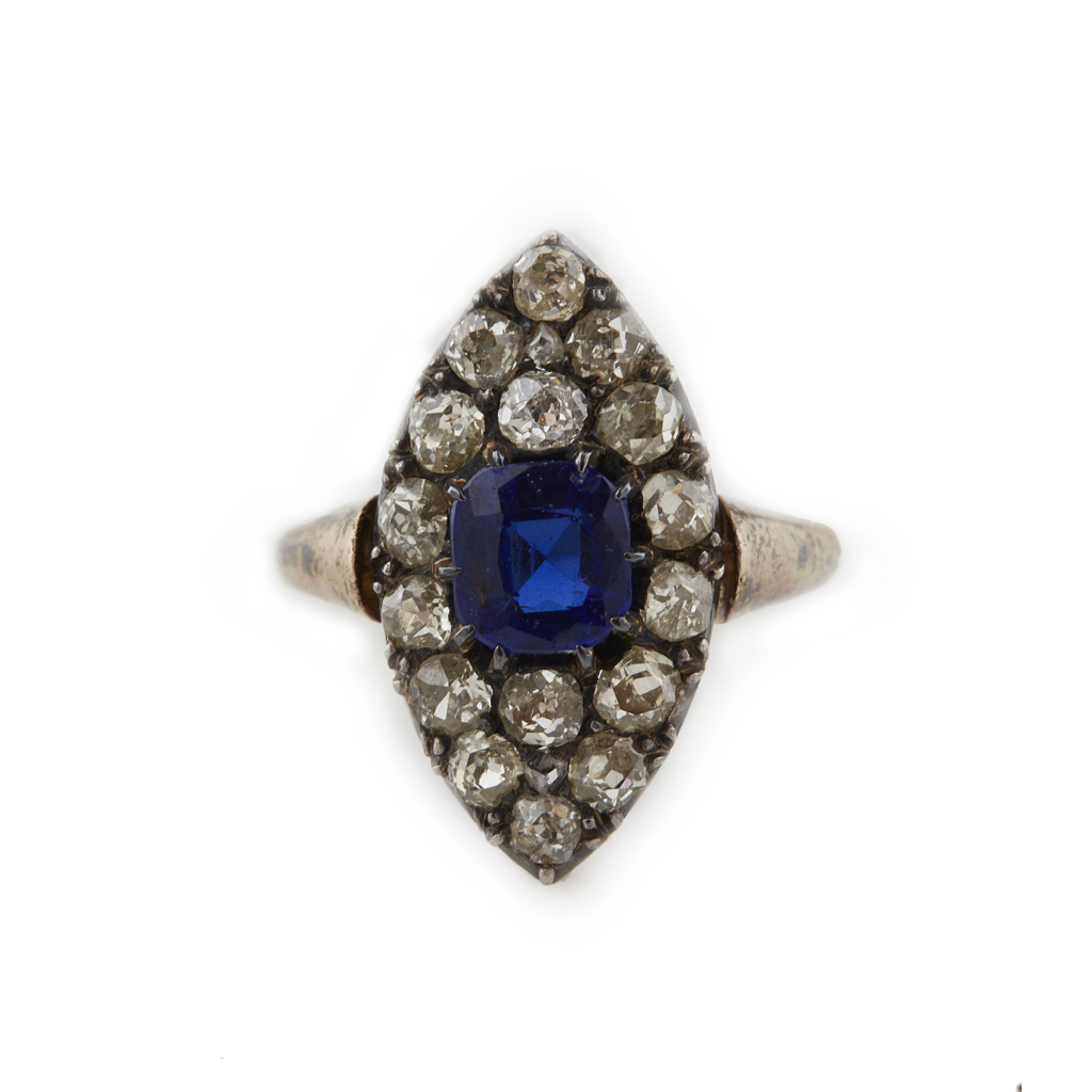 Appraisal: A th century blue glass and diamond set cluster ring