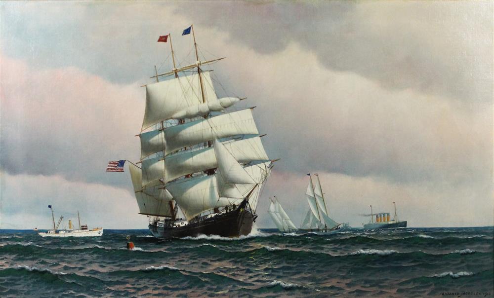 Appraisal: ANTONIO JACOBSEN AMERICAN - SAILING SHIPS IN NEW YORK HARBOR