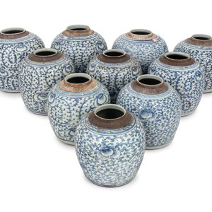 Appraisal: Chinese Blue and White Porcelain 'Foliate' Jars th th Century