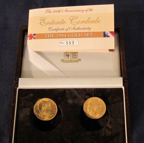 Appraisal: Entente Cordiale th anniversary gold coin set issued by the