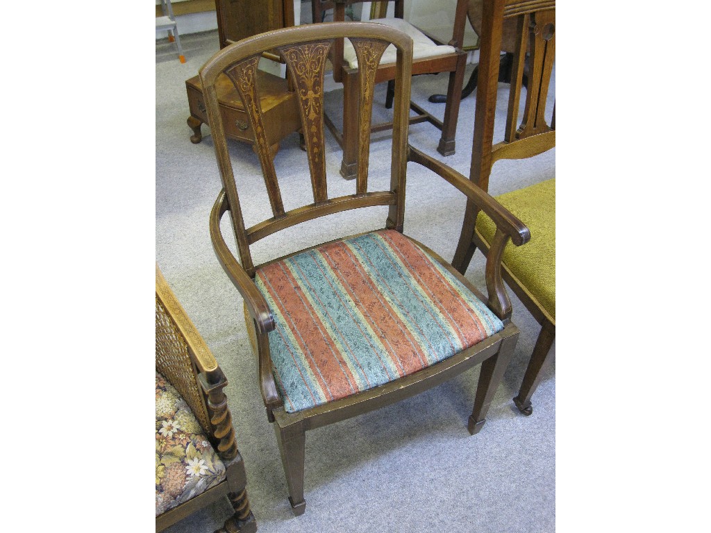 Appraisal: Edwardian inlaid armchair