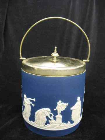 Appraisal: Adams Dark Blue Jasperware Biscuit Jar classical maidens in the