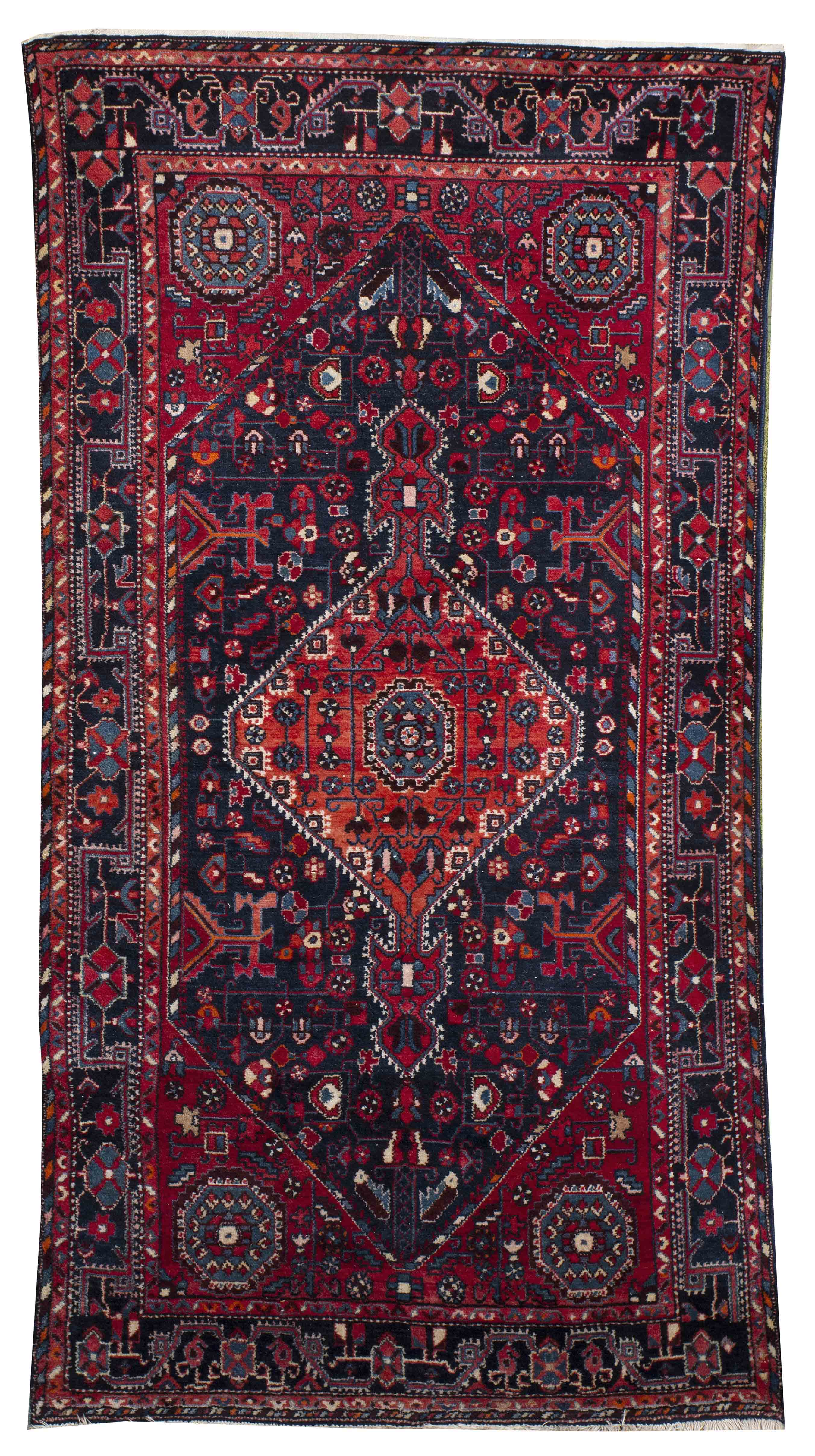 Appraisal: ORIENTAL RUG HAMADAN ' x ' Red geometric medallion and