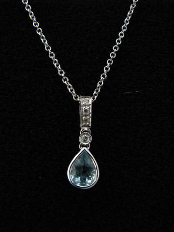 Appraisal: K Yellow Gold Aquamarine and Diamond Pendant with teardrop aquamarine