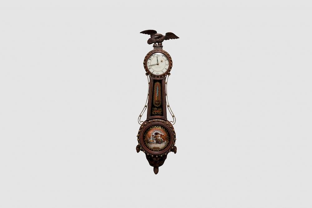 Appraisal: Foster Campos Carved Mahogany Girondole Wall Clock Pembroke MA Foster