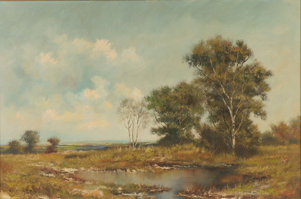 Appraisal: Stoller th century Seasonal landscape with marshy foreground oil on