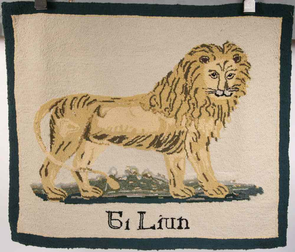 Appraisal: FIGURAL HOOKED RUG - Standing Lion by Blanche Mary 'Joy'