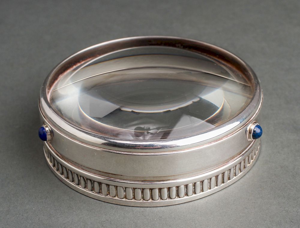 Appraisal: Cartier Silver-Tone Lapis Magnifying Lens Cartier silver-tone magnifying lens with